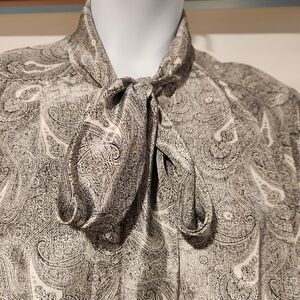 Evan Picone Monochrome Paisley Tie-Neck Blouse